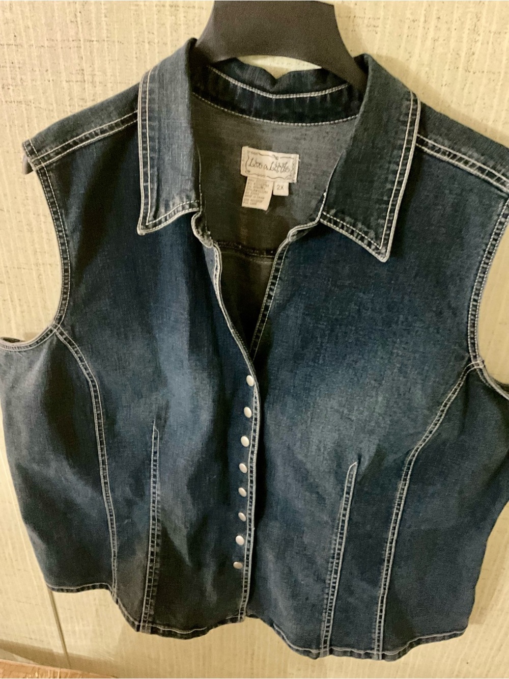 Vintage Live A Little Denim Blue Jean Vest Wms Sz 2X B36 - Picture 5 of 10